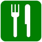 A green square with an image of a fork and knife.