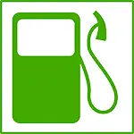 A green gas pump with an arrow pointing to the top.